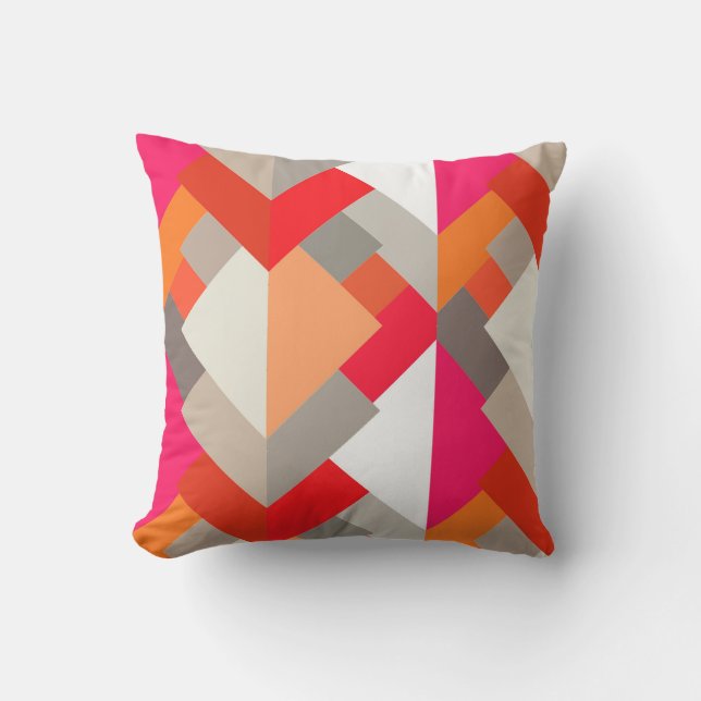 Modern Abstract Triangles, Orange, Fuchsia, and Gr Outdoor Cushion (Front)