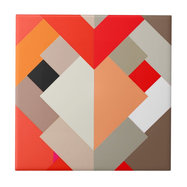 Modern Abstract Triangles, Orange, Fuchsia, & Grey Ceramic Tile (Front)