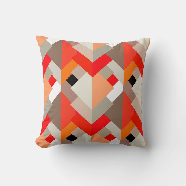 Modern Abstract Triangles, Orange, Red, & Grey Thr Cushion (Front)