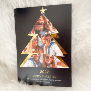 Modern abstract Triangles photos christmas tree  Foil Holiday Card