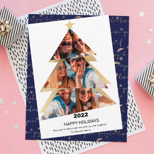 Modern abstract Triangles photos christmas tree Holiday Card