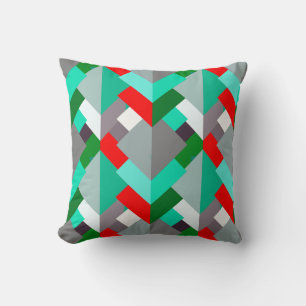 Modern Abstract Triangles, Turquoise, Red, & Grey Cushion