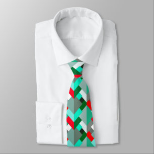 Modern Abstract Triangles, Turquoise, Red, & Grey Tie