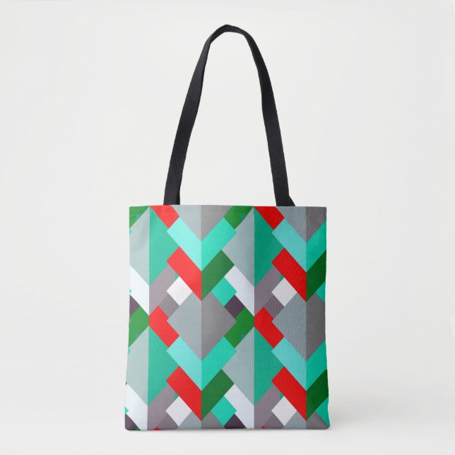 Modern Abstract Triangles, Turquoise, Red, & Grey Tote Bag (Front)