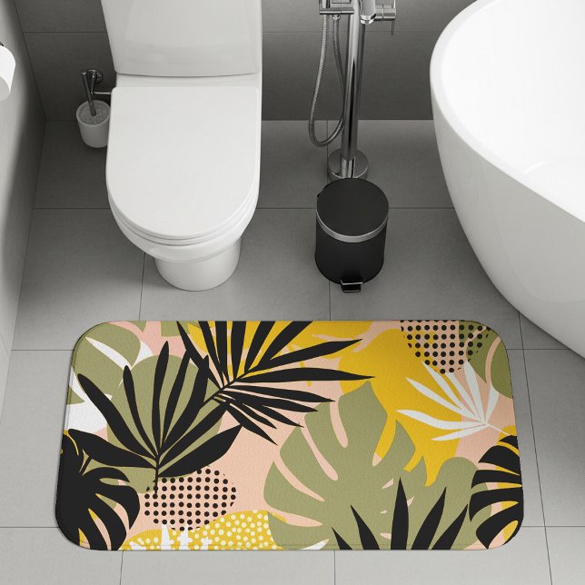 Modern Abstract Tropical Leaves & Polka Dots  Bath Mat (Creator Uploaded)