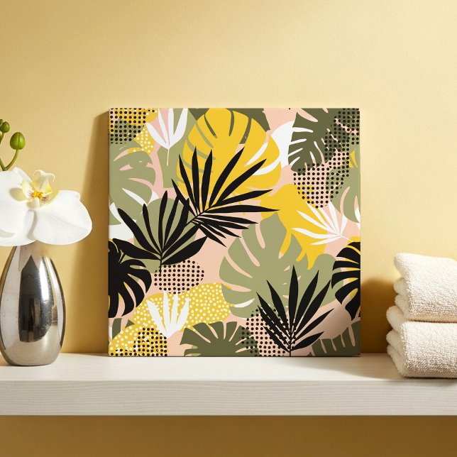 Modern Abstract Tropical Leaves & Polka Dots  Ceramic Tile (Creator Uploaded)