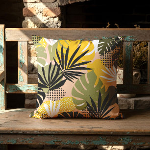Modern Abstract Tropical Leaves & Polka Dots  Cushion