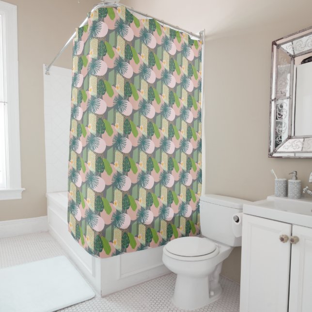 Modern Abstract Tropical Pattern Shower Curtain (In Situ)
