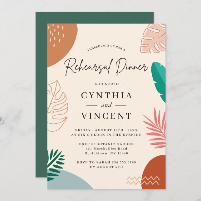 Modern Abstract Tropical Summer Rehearsal Dinner Invitation (Front/Back)