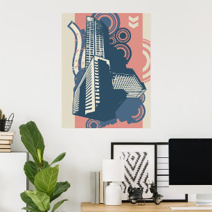 Modern Abstract Urban Background Vibrant Cityscape Poster