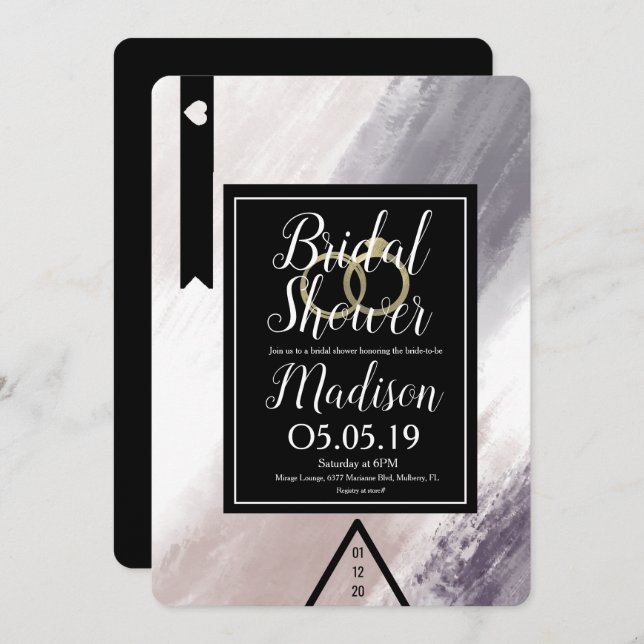 Modern Abstract Violet Blush Grey Bridal Shower Invitation (Front/Back)