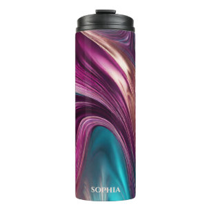 Modern Abstract-Viva Magenta, Turquoise and Gold- Thermal Tumbler