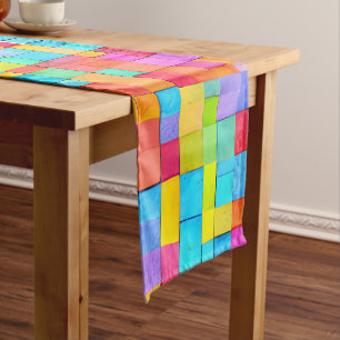 Modern Abstract Watercolor Art Colourful Bright Fu Medium Table Runner