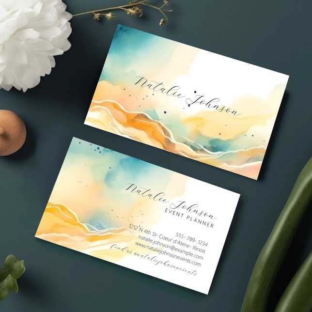 Modern Abstract Watercolor Beach & Sand Script  Business Card (Creator Uploaded)