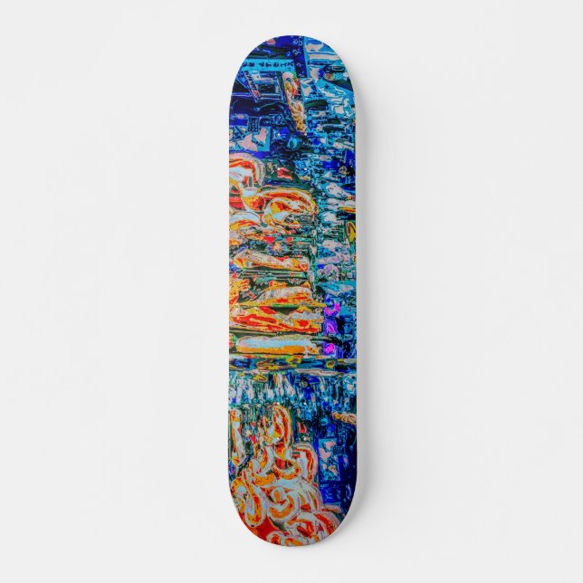 Modern abstract watercolor black orange and blue skateboard (Front)