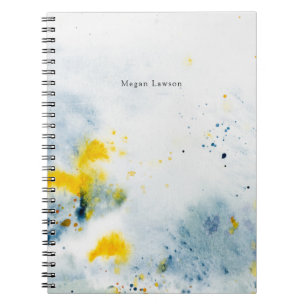 Modern Abstract Watercolor  Blue and Yellow Notebook