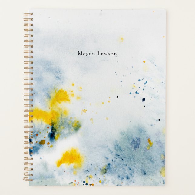 Modern Abstract Watercolor  Blue and Yellow Planner (Front)