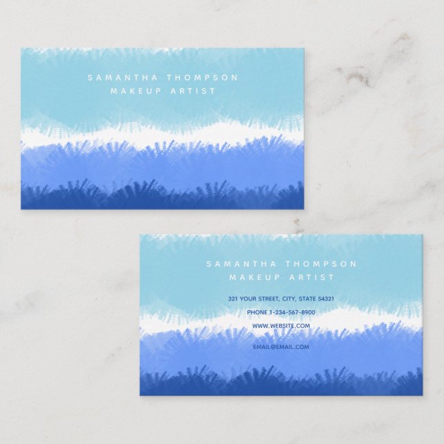 Modern Abstract Watercolor Blue Business Makeup Card (Front/Back)