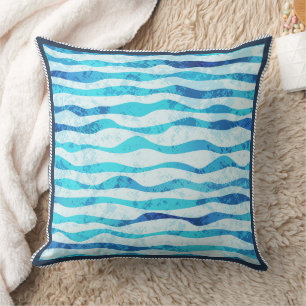 Modern Abstract Watercolor Blue Ocean Waves Cushion
