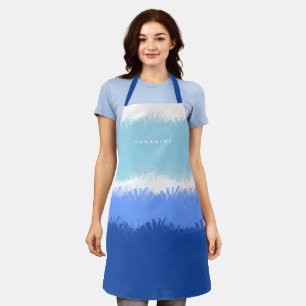 Modern Abstract Watercolor Blue Tones Custom Name Apron