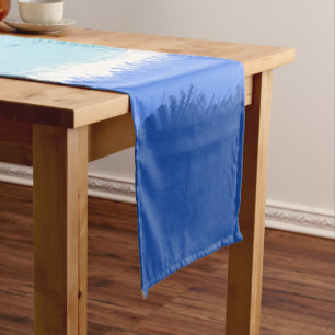 Modern Abstract Watercolor Blue Tones Short Table Runner
