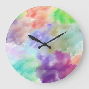 Modern Abstract Watercolor Clouds Colorful Pastel  Large Clock