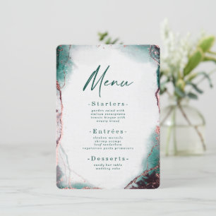 Modern Abstract Watercolor Emerald Green Wedding Menu