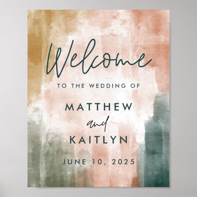 Modern Abstract Watercolor Fall Wedding Welcome Poster (Front)