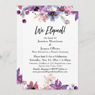 Modern Abstract Watercolor Florals We Eloped! Invitation