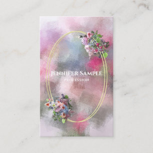 Modern Abstract Watercolor Flowers Gold Frame Top Business Card