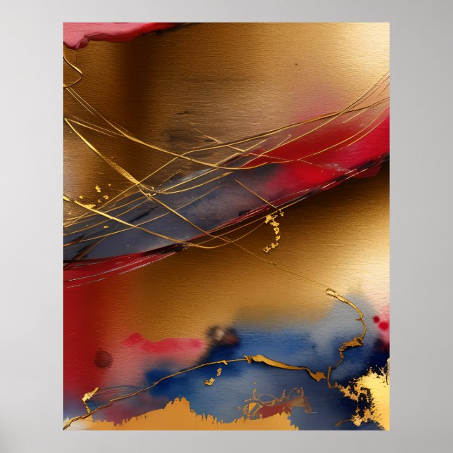 Modern Abstract Watercolor gold red blue 2 Poster (Front)