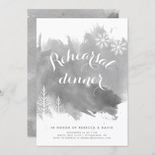 Modern abstract watercolor grey rehearsal dinner invitation