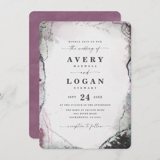 Modern Abstract Watercolor Light Purple Wedding Invitation (Front/Back)