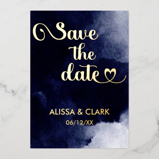 Modern Abstract Watercolor Navy Save The Date (Front)