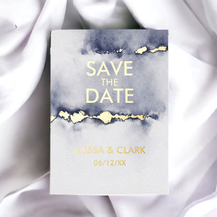 Modern Abstract Watercolor Navy Save The Date