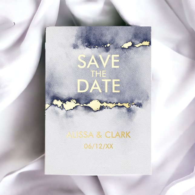 Modern Abstract Watercolor Navy Save The Date (Creator Uploaded)