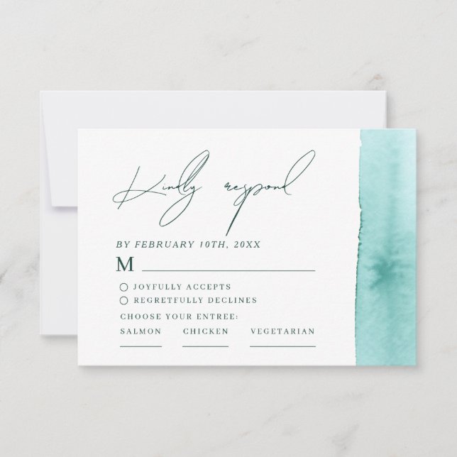 Modern Abstract Watercolor Ocean Beach Wedding RSVP Card (Front)