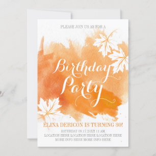 Modern abstract watercolor orange birthday party invitation