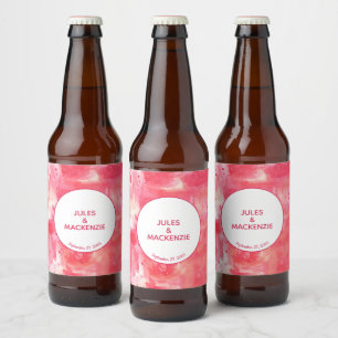 Modern Abstract Watercolor Pink Wedding Beer Bottle Label
