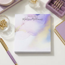 Modern Abstract Watercolor Purple Gold Name Script Notepad