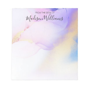 Modern Abstract Watercolor Purple Gold Name Script Notepad