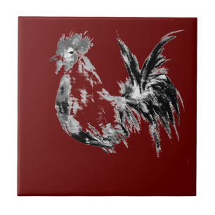 Modern Abstract Watercolor Rooster Ceramic Tile