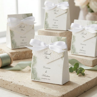 Modern Abstract Watercolor Sage Green Gold Wedding Favour Box