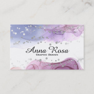 *~* Modern Abstract Watercolor Silver Glitter Art Business Card