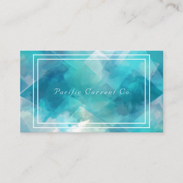 Modern Abstract Watercolor Teal Geometric Business Card (Front)
