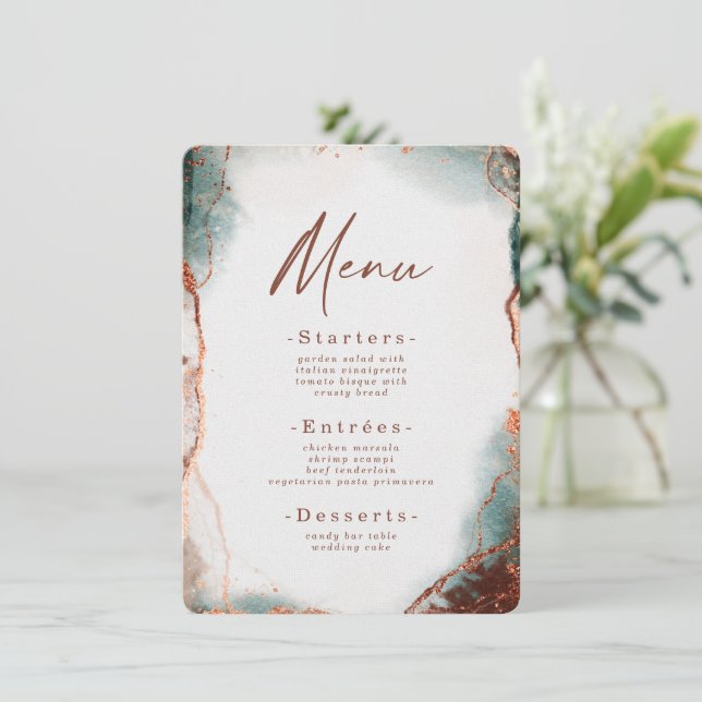 Modern Abstract Watercolor Terra Cotta Wedding Menu (Standing Front)