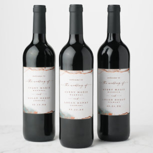 Modern Abstract Watercolor Terra Cotta Wedding Wine Label