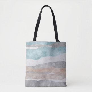 Modern Abstract Watercolor Tote Bag with Wavy Stri