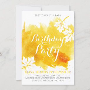 Modern abstract watercolor yellow birthday party invitation