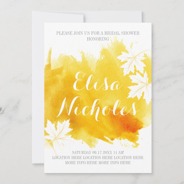 Modern abstract watercolor yellow bridal shower invitation (Front)